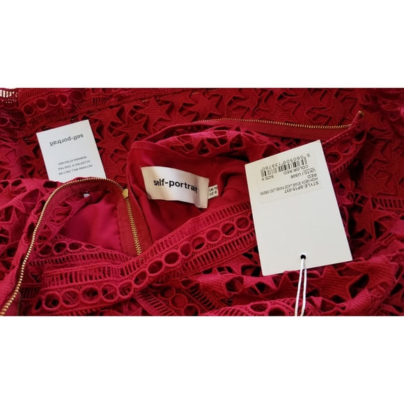 SELF-PORTRAIT Red High Neck Star Lace Mini - Picture 4 of 7